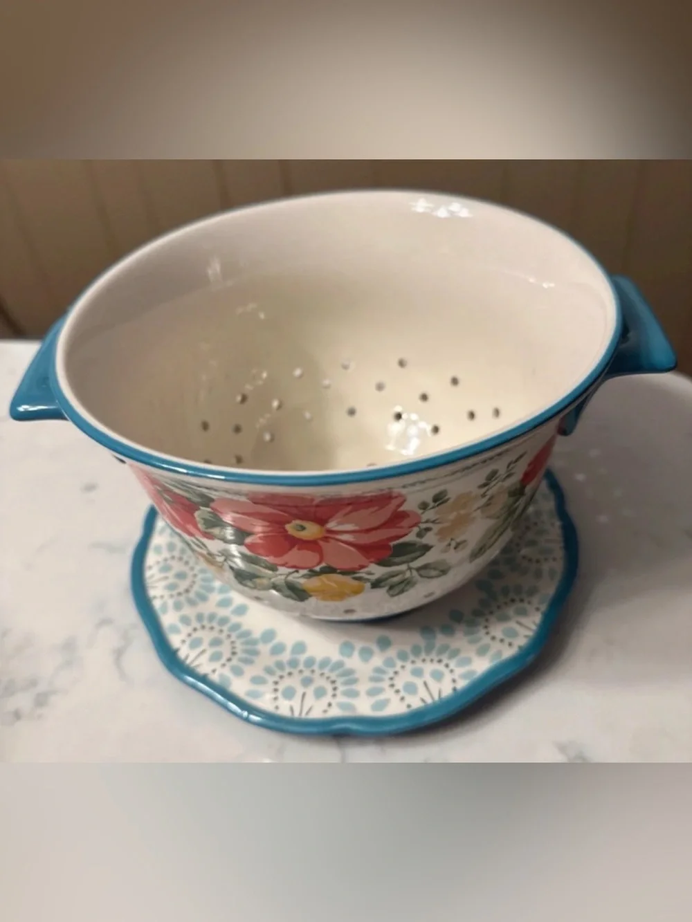 Pioneer Woman Ceramic Colander Strainer & Drip Plate Flea Market Pattern